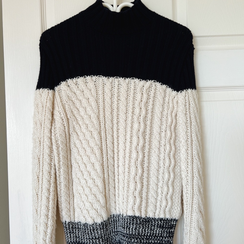 Sandro Black and Cream Cable Knit Sweater